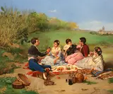 A Spanish Picnic by J. Ruiz, oil, sold Mar 2023