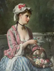 Far away thoughts by Jules Salles, Oil on canvas relined within the past, sold Mar 2023