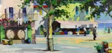 'Wine shop near Flower Market in Cannes by Cecil Rochfort D'Oyly-John, oil on canvas, sold Mar 2023