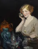 Portrait of the artist's wife by Cyrus Cuneo, oil on board, offered Mar 2023
