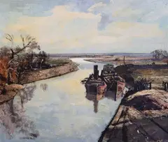 Barges on a canaloil by Rowland Hilder, Oil, sold Mar 2023