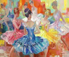 Corps de Ballet by John Strevens, oil on canvas, sold Mar 2023