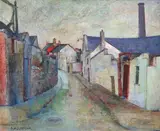 Street scene by Dennis Henry Osborne Hrua, oil on board, sold Mar 2023
