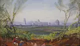 Young boys bathing, Pisa in the distance by Edward Lear, 1861, watercolour and bodycolour, sold Mar 2023
