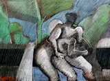 Wounded gardener by Geoffrey Key, watercolour, sold Mar 2023