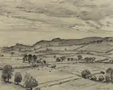 Kentish landscapepencil and charcoal preparatory by Laura Knight, pencil and charcoal, sold Mar 2023