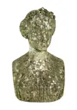 A Victorian carved white marble bust of a young woman, wearing a floral wreath and her hair in a plaited bun by Mary Thornycroft, 1859, sculpture, sold Mar 2023