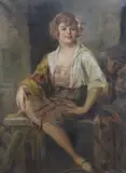Seated beauty smoking a cigarette with onlooking admirers, indistinctly signed, 98 x 72cm by Richard Gieger, oil on canvas, sold Mar 2023