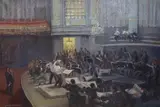 Vienna Symphony Orchestra rehearsing 1956 with Felix Prohaska by Jean Clarke, 1956, oil on canvas, sold Mar 2023