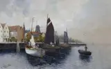 Dutch estuary scene with fishing boats by Joseph Hughes Clayton, oil on canvas, sold Mar 2023