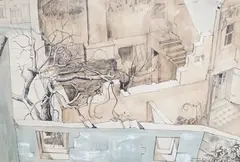 Fontvielle, Arles by Tom Pomfret, 1951, ink and watercolour, sold Mar 2023