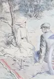 Motoring breakdown cartoon by F. H. Townsend, 1905, ink and watercolour, sold Mar 2023