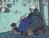 Je Garde les Vaches by Janet C. Fisher, woodcut, sold Mar 2023