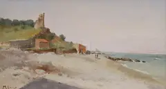 Coastal scene by Maurice Lewis, oil on canvas, sold Mar 2023