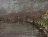 Charing Cross Railway from Waterloo Bridge by Antony Kerr, oil on canvas, sold Mar 2023