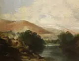 Welsh river landscape, label verso, 71 x 92cm, unframed by H. Smyth, oil on canvas, sold Mar 2023