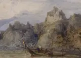 Coastal scene with figures, shipping and boats by François Louis Thomas Francia, watercolour, sold Mar 2023