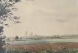 View of a cathedral town by Frank Galsworthy, 1931, watercolour, offered Mar 2023