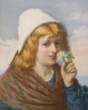 Young woman with a bouquet by Joseph Vincent Gibson, 1878, watercolour, sold Mar 2023