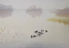 Ducks upon a tranquil lake by Philip Rickman, watercolour, sold Mar 2023