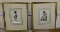 Studies of 18th century ladies in elaborate outfits, 12 x 8cm by John Collett, watercolor, sold Mar 2023