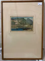 Clovelly, from the harbour by Claude Rowbotham, etching, offered Jun 2023