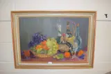 Still life of fruit basket and wine bottles, dated '64, oil on canvas, framed by Muriel Haddon Inwood, OIL ON CANVAS, sold May 2023