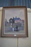 Coastal street scene, oil on board, framed by Muriel Inwood, OIL ON BOARD, sold May 2023