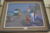 Pedestrians on the sea front, oil on canvas, framed by Muriel Inwood, OIL ON CANVAS, sold May 2023