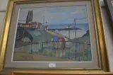 Coastal scene of golfers view across the cliffs, oil on board, framed by Muriel Inwood, OIL ON BOARD, sold May 2023