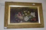 A still life study of fruit by Evelyn Chester, oil on board, sold May 2023