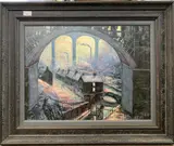 Industrial / canal scene depicting the Scottish Mining landscape with a figure to the lower left composition, canvas on board by Alexander Miller, oil, sold May 2023
