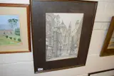 Study of a cathedral, f/g, 57cm high by Alan Stuttle, watercolor, sold May 2023