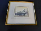 The Fowler, original blue/grey watercolour design or etching in published book, approx 125 x 169mm, framed and glazed by Winifred Austen, watercolour, sold Apr 2023