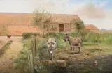 A farmyard animals scene by John Edward Mace, oil on board, sold Apr 2023