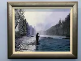 Night fishing by Michael Morley, acrylic on board, sold Apr 2023