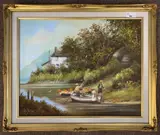 Children at play upon a boat by Les Parson, oil on canvas, sold Apr 2023