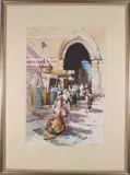 The Market Seller, Morocco by Bernard McDonald, watercolour, sold Apr 2023