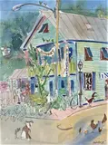 Key West street scene by Martha De Poo, watercolour and ink, sold Apr 2023
