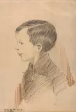 Side profile portrait of a boy by Kenneth M.Kirk, drawing, offered Apr 2023