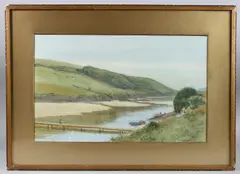 Summer's day on the banks of the River Gannel by William Edwards Croxford, watercolour, sold Apr 2025