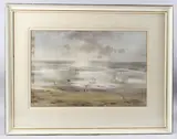 Brittany Beach' watercolour, gallery label verso by Thomas Liverton, watercolour, offered Apr 2025
