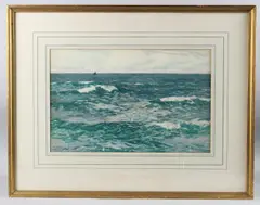 Seascape with distant yacht by Norman Wilkinson, watercolour, offered Apr 2025