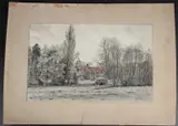 View of a stately home in woodland by Henry James Sage, watercolour, sold Apr 2025