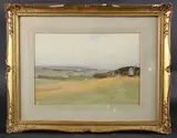 Towards Littlehampton' view from the Downs with windmill, possibly Halnaker by Leopold Rivers, watercolour, offered Apr 2025