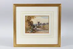 Figures on a country path, a windmill in the distance by James Burrell Smith, 1892, Watercolour, signed and dated, sold Apr 2025