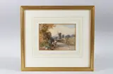 Figures on a country path, a windmill in the distance by James Burrell Smith, 1892, Watercolour, signed and dated, sold Apr 2025
