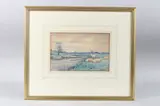 Rural river landscape with sheep, a cottage in the distance by J. M. Macintosh, Watercolour, offered Apr 2025