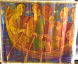 The Crossing' figures in a boat by Andriy Bludov, 2022, oil on canvas, sold Mar 2025