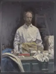 A PORTRAIT OF THE ARTIST in his studio Oil on canvas on board 120cm x 90cm by George Weissbort, Oil on canvas on board, sold Mar 2025